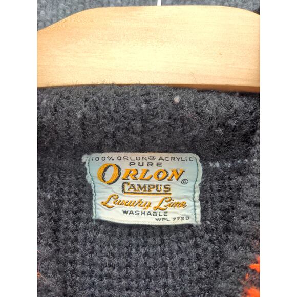 Vintage Orlon Campus Luxury Line Knit Acrylic Sweater SZ XL Gray Striped - Picture 10 of 10